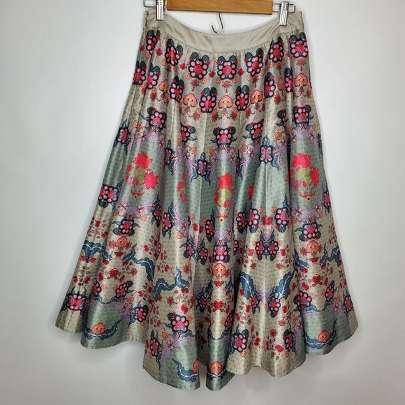 Siddhartha Bansal Anthropologie Womens Saanvi Floral Skirt Size 6 Gray Full Midi - Picture 4 of 12